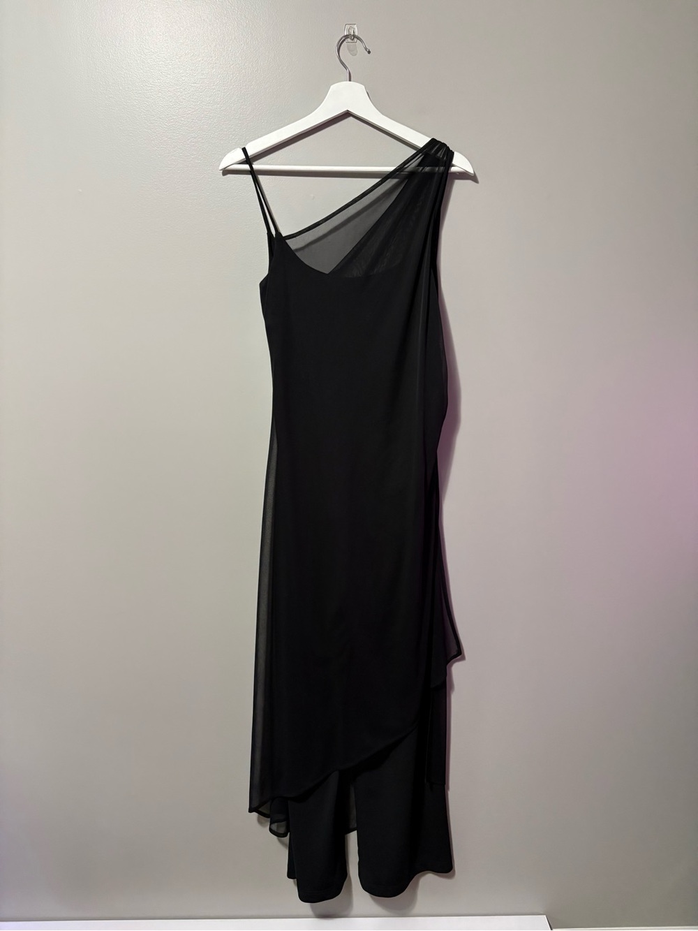 Frank Lyman Design Asymmetric Sheer Overly Pant Jumpsuit Black